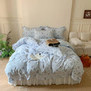 GobekUsa Lace Ruffles Floral Velvet Patchwork Duvet Cover Bedding Set