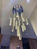 GobekUsa Large Chrome Plated Crystal Chandelier Pendant for Modern Spiral Staircase