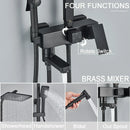 GobekUsa Black Brass Shower Faucet Set Rainfall Bathtub Tap With Bathroom Shelf