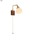 GobekUsa Globe Ceramic LED Wall Lights Walnut Wood Sconce Rotatable Bedside Lamp