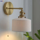 GobekUsa Copper LED Sconce Wall Lamp Pull Chain Switch Nordic Modern Ceramic Mirror Light