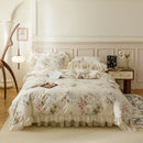 GobekUsa French Country Flowers Print Bedding Set with Lace Ruffles