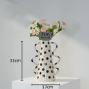 GobekUsa Black Polka Dot Ceramic Vase for Table Flower Arrangement and Room Decor