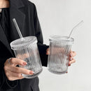 GobekUsa Glass Straw Cup Set | Japanese Style Coffee Tea Milk Cup with Lid