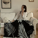 GobekUsa Knitted Sofa Cover Blanket: Black & White Thin Quilt for Office Nap & Air Conditioning