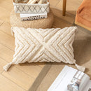GobekUsa Boho Tufted Beige White Tassel Pillow Cover Home Decor Square Beaded Case