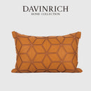 GobekUsa Dark Orange Geometric Petals Leather Patched Lumbar Pillow Cover Luxury Case