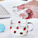 GobekUsa Cute Letter Glass Mug, 380ml: Strawberry Tea Coffee Cup, Breakfast Milk Drinkware