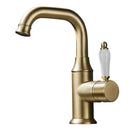 GobekUsa Brushed Gold Basin Faucet Deck Mounted Sink Tap Hot Cold Chrome Brass