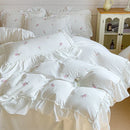 GobekUsa Korean Princess Rose Flowers Lace Ruffles Bedding Set - Soft Cotton Duvet Cover