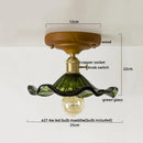 GobekUsa Green Glass LED Ceiling Lamp Nordic Wood Copper Ceiling Lights