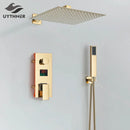 GobekUsa Gold Digital Display Shower Set with Rainfall Head - Waterfall Bath Shower System