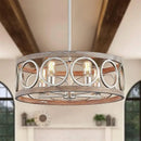 GobekUsa Industrial Farmhouse Circular Chandelier Retro Iron Art Wood Grain Ceiling Light