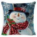 GobekUsa Christmas Snowman & Santa Claus Linen Pillow Cover for Festive Living Room Decor
