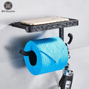 GobekUsa Black Toilet Paper Holder with Phone Rack: Wall-Mounted Aluminum Bathroom Storage
