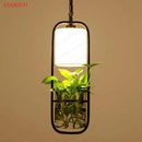 GobekUsa Black Iron Cage Pendant Light with Glass Cloth Shade E14 Loft Hanging Lamp