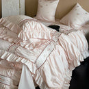 GobekUsa 1000TC Cotton Flowers Embroidery Lace Ruffles Bedding Set