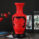 GobekUsa 10-inch Red Lacquerware Flower Auspicious Vase