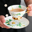 GobekUsa Green Flowers Ceramic Cup & Saucer Set for Coffee, Tea, Juice, and More