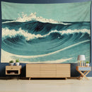 GobekUsa Blue Wave Oil Painting Tapestry Wall Hanging for Bohemian Style Room Decor