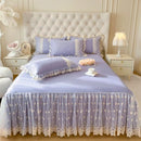 GobekUsa Cotton Lace Princess Bed Sheet Set with Solid Color Bedspread