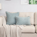 GobekUsa Beige Striped Cushion Cover with Pom Pom Detail Lumbar Throw Pillow Case