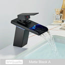 GobekUsa LED Waterfall Basin Faucet - Color Changing, Single Handle, Deck Mounted.
