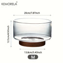 GobekUsa Creative Glass Fruit Bowl with Wood Base - Large Salad Bowl for Snacks, Popcorn, Nuts, and More
