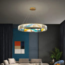 GobekUsa Circle Steel LED Pendant Chandelier, Modern Dimmable Lighting for Living Room Home Decor