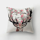 GobekUsa Deer Animal Short Plush Pillowcase with Natural Leaves and Flowers