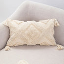 GobekUsa Boho Tufted Beige White Tassel Pillow Cover Home Decor Square Beaded Case