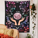 GobekUsa Botanical Moon Tapestry: Psychedelic Boho Wall Art for Magic Crystal Altar & Chakra