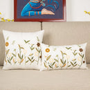 GobekUsa Bird Embroidered Cotton Cushion Cover 45x45cm Square Floral Pillow Case