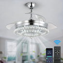 GobekUsa Crystal Fan Chandelier LED Light Retractable Blades Dimmable Remote Modern Home Decor