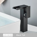 GobekUsa Black LED Waterfall Bathroom Faucet, Deck Mounted, Three Color Change