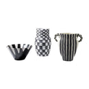 GobekUsa Black Check Geometric Striped Ceramic Vase - Handcrafted Floral Arrangement Pot