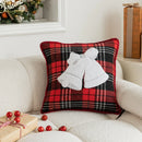 GobekUsa Buffalo Check Snowflake Jingle Bell Pillow Case | Retro Christmas Decoration