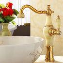 GobekUsa Gold Jade Brass Bathroom Basin Faucet | Deck Mounted Hot Cold Water Mixer