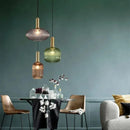 Nordic Ribbed Glass Pendant Light in Green, Grey or Amber