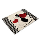 GobekUsa Black Cat Linen Placemat Set for Dining Table & Kitchen Decor