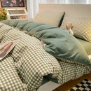 GobekUsa Japanese Grid Print Bed Set in Washed Cotton for Summer Comfort