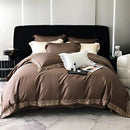GobekUsa Gold Embroidery Duvet Set, Black Egyptian Cotton Bedding, 1000TC, Double King Queen