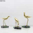 GobekUsa Golden Brass Bird on Marble Base Desk Ornament Statue Artwork Decor