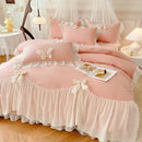 GobekUsa Korean Lace Bow Bedding Set: Luxury Princess Quilt Cover for Girls Wedding Home Textiles
