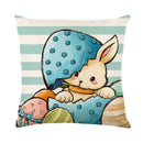 GobekUsa Easter Bunny Rabbit Linen Cushion Cover 45x45cm - Flower Print Festival Pillowcase
