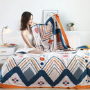 GobekUsa Boho Printed Cotton Blanket - Green Muslin Large Soft Bed Throw Cover