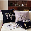 GobekUsa Botanical Wisteria Embroidered Cushion Cover with Tassel
