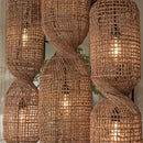 Vintage Hand-Woven Brown Rattan Cylinder Pendant Light