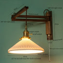 GobekUsa Ceramic LED Wall Sconce Walnut Wood Copper Pull Chain Switch Light