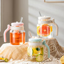 GobekUsa 1000ML Glass Tumbler with Lid, Straw & Handle - Transparent Coffee Cup Water Bottle
